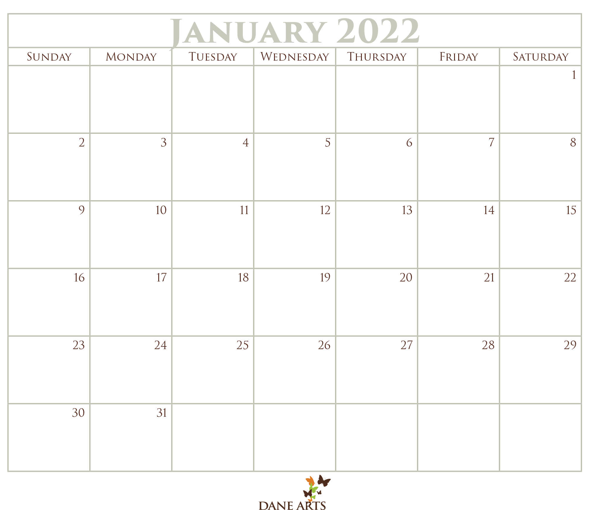 January Calendar Dates