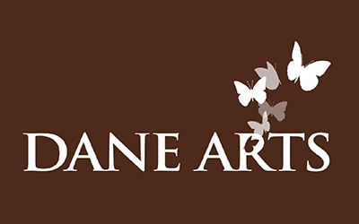 One color, one line reverse Dane Arts logo