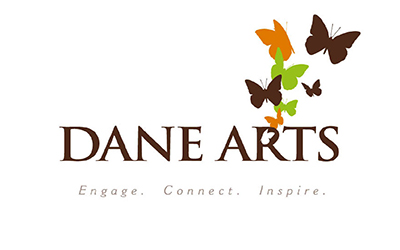 Three color, one line Dane Arts logo with abbreviated tag line